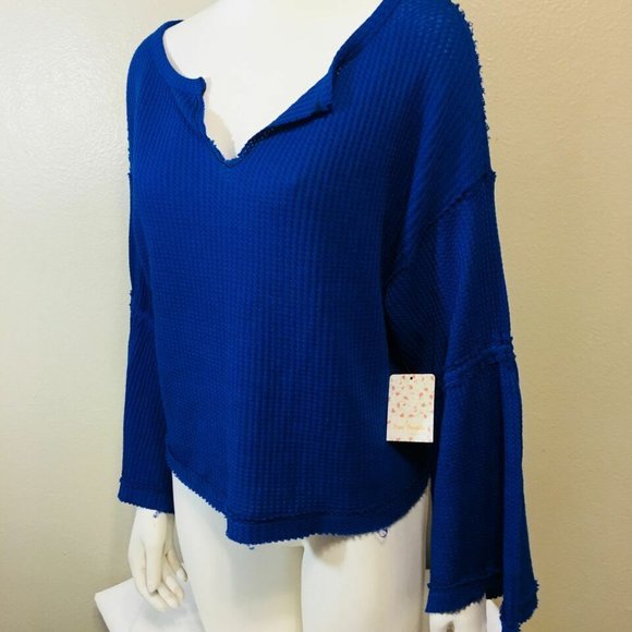 FREE PEOPLE XS Women's Shirt V-neck Blue 3/4s - Picture 3 of 8